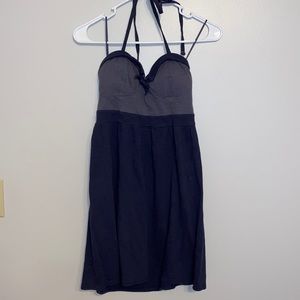 Navy blue and gray tile around the neck mini dress